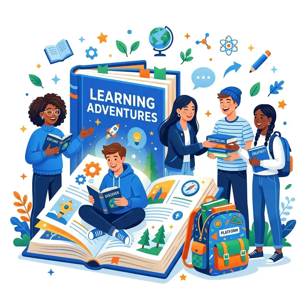 Students learning and sharing books illustration